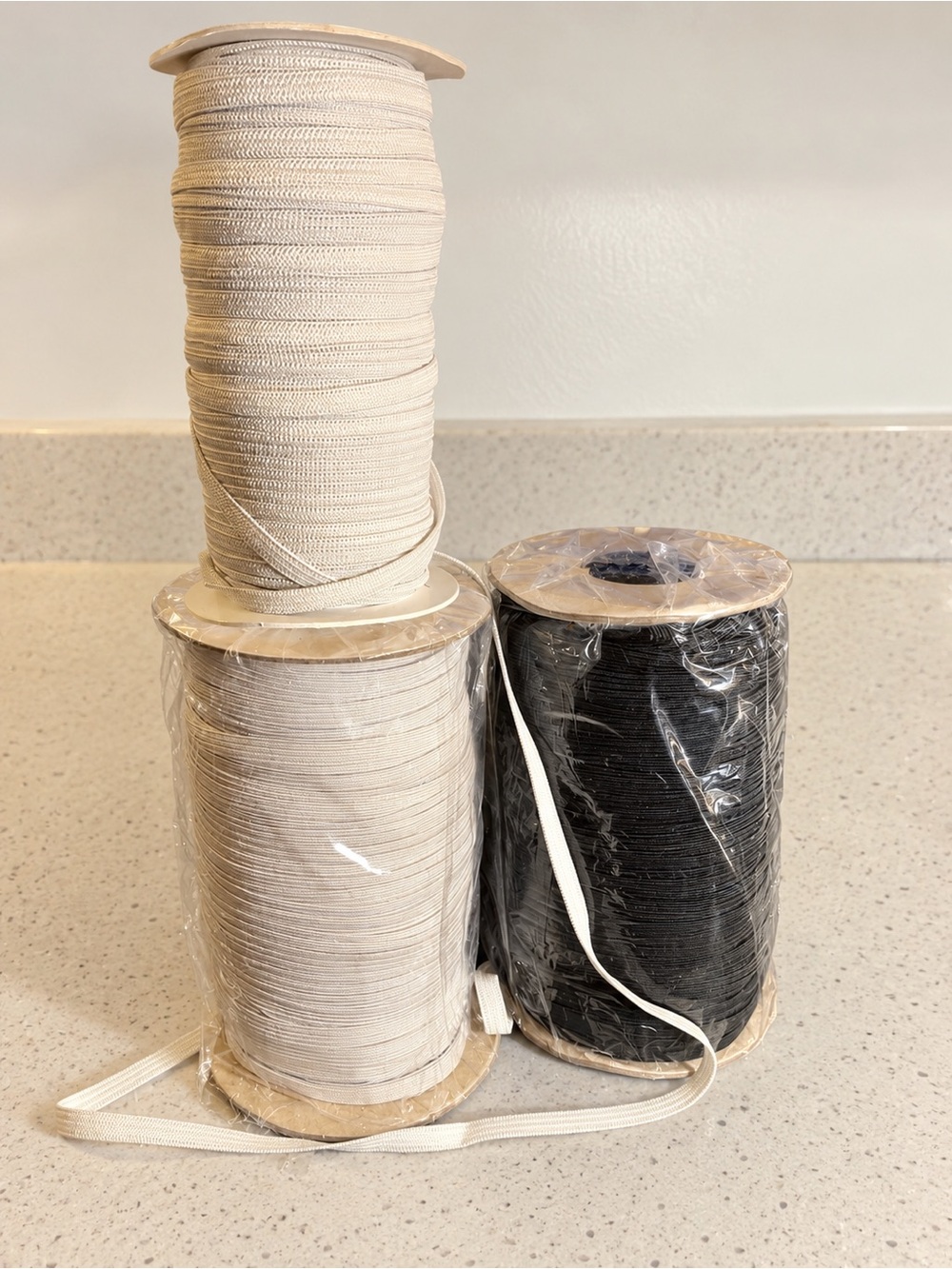 Large Lot 3 Spools White & Black Braided Sewing Elastic Craft Supply